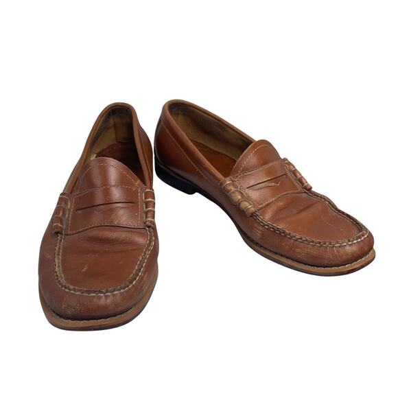 G.H. BASS Weejuns Larson 10 D Brown Leather Moc Toe Classic Penny Loafers FLAW - Picture 2 of 7